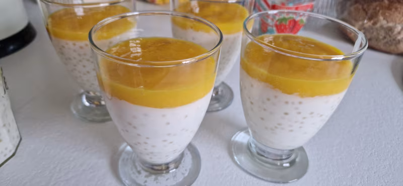 Coconut-mango tapioca pearl verrines